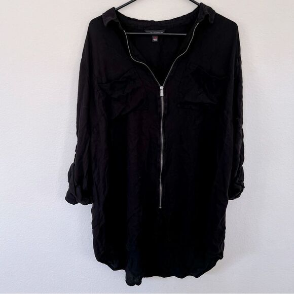 Rock & Republic Zip Up Collared Blouse Roll Up Sleeves - Picture 1 of 5